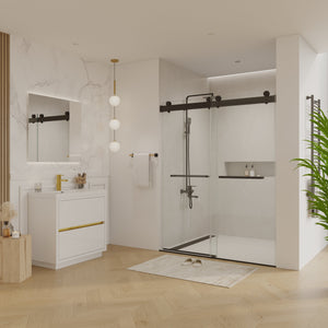 56 to 60 in. W x 76 in. H Double Sliding Frameless Soft-Close Shower Door with Premium 3/8 Inch (10mm) Thick Tampered Glass and Easy-cleaning Coating, Matte