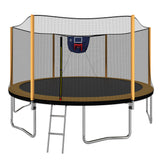 14ft powder-coated advanced trampoline with basketball hoop inflator and ladder(outer safety enclosure) orange