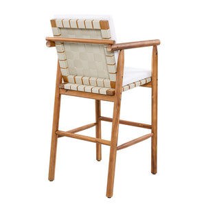 6 Piece Outdoor Bar Set with Acacia Wood Table & Cushioned Stools