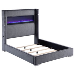 Tisdall Upholstered Queen Flame Visualizer Bed Grey