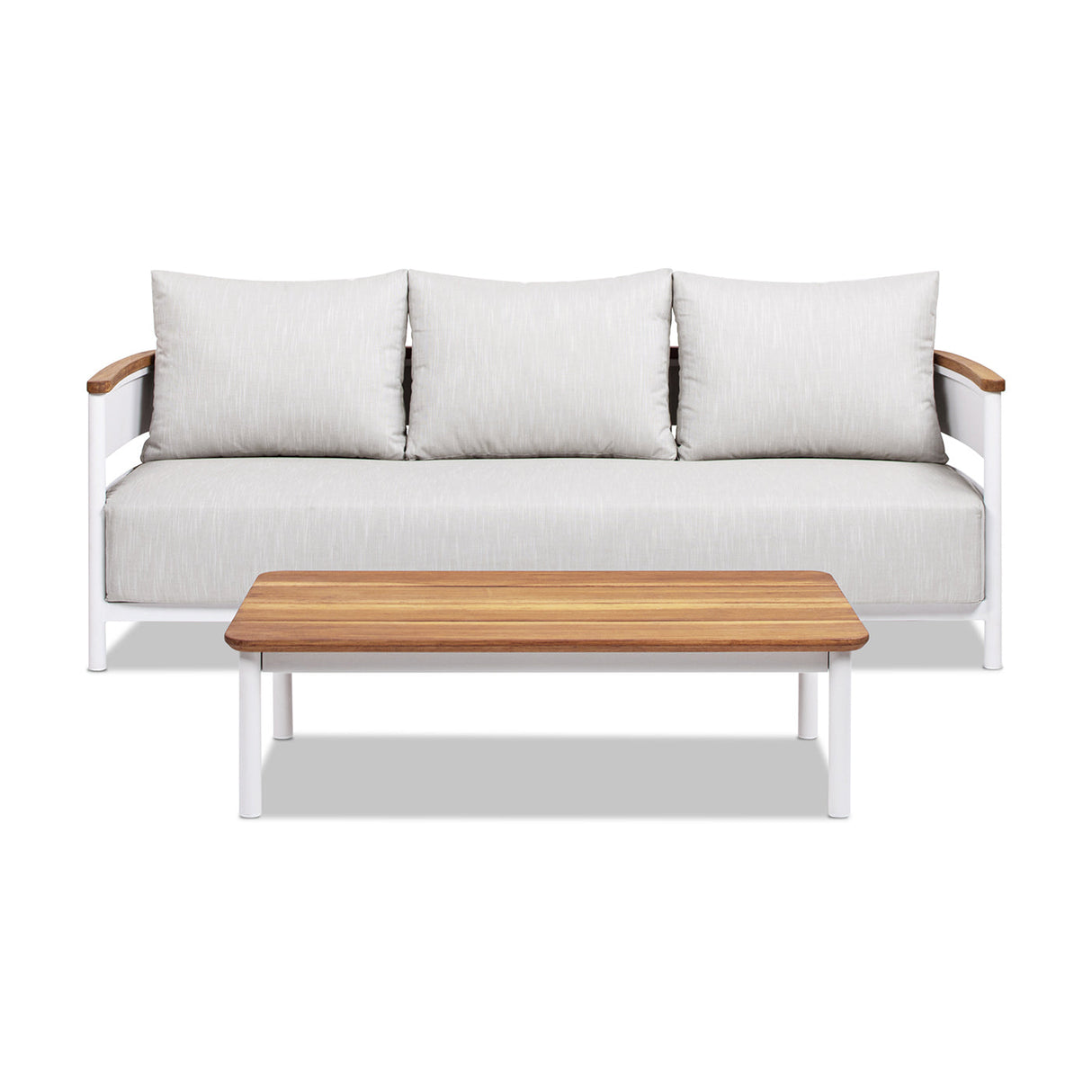 Rhodes 2pc Teak & Aluminum Outdoor Sofa and Coffee Table Set