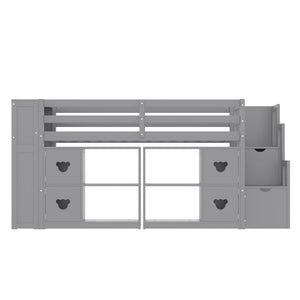Loft Bed With Storage Cabinets, Staircase Drawers & LED Lights