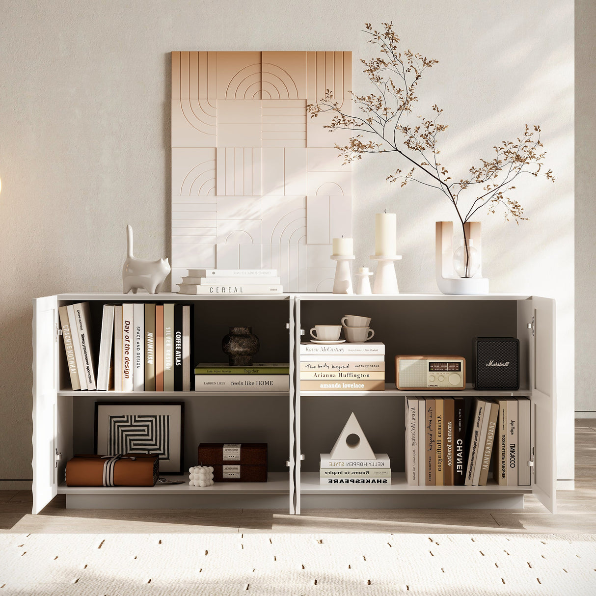 Buffet Cabinet with Storage - Modern 4-Door Sideboard
