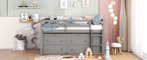 Loft Bed With Retractable Writing Desk And 4 Drawers, With Lateral Portable Desk And Shelves