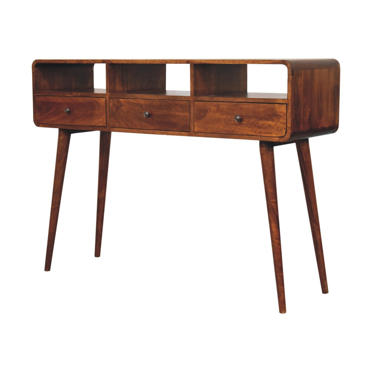Solid Wood Triple Curved Chestnut Console Table