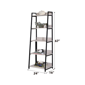 Natural & Black Ladder Bookshelf with 5 Fixed Shelves - 24" Wide
