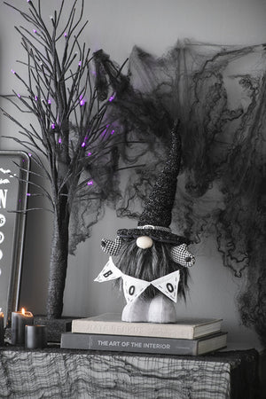 Set of 2 Black Fabric Gnomes with 'Boo' Banner