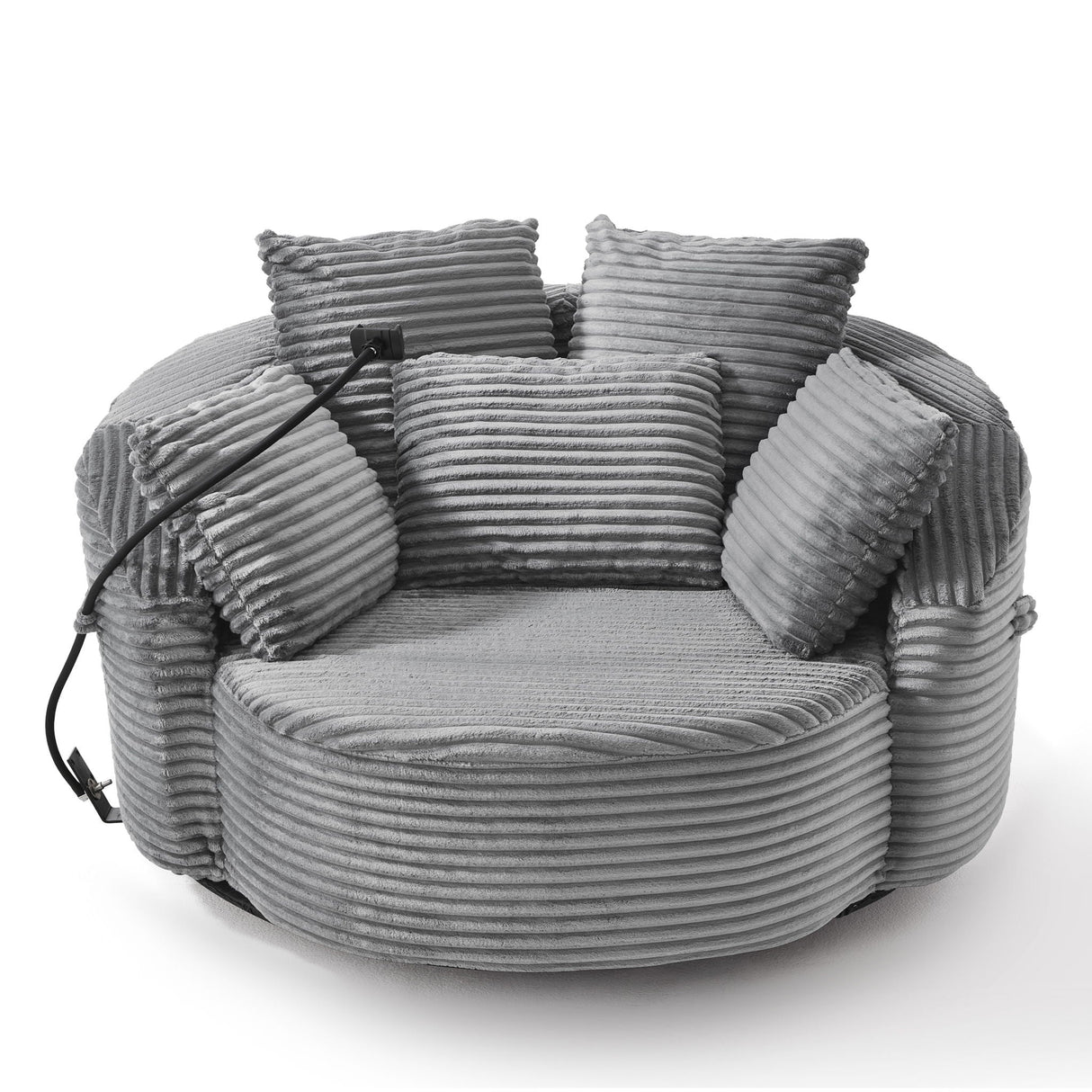 Swivel Accent Barrel Chair With Adjustable Phone Holder, 5 Pillows For Living Room