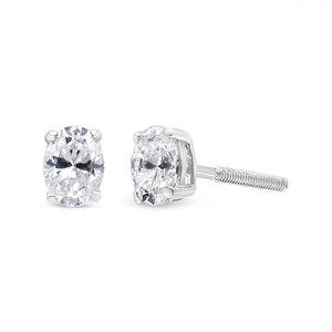 14K White Gold 1.00 Cttw Lab Grown Oval Solitaire Diamond Stud Earrings (F-G Color, VS2-SI1 Clarity)
