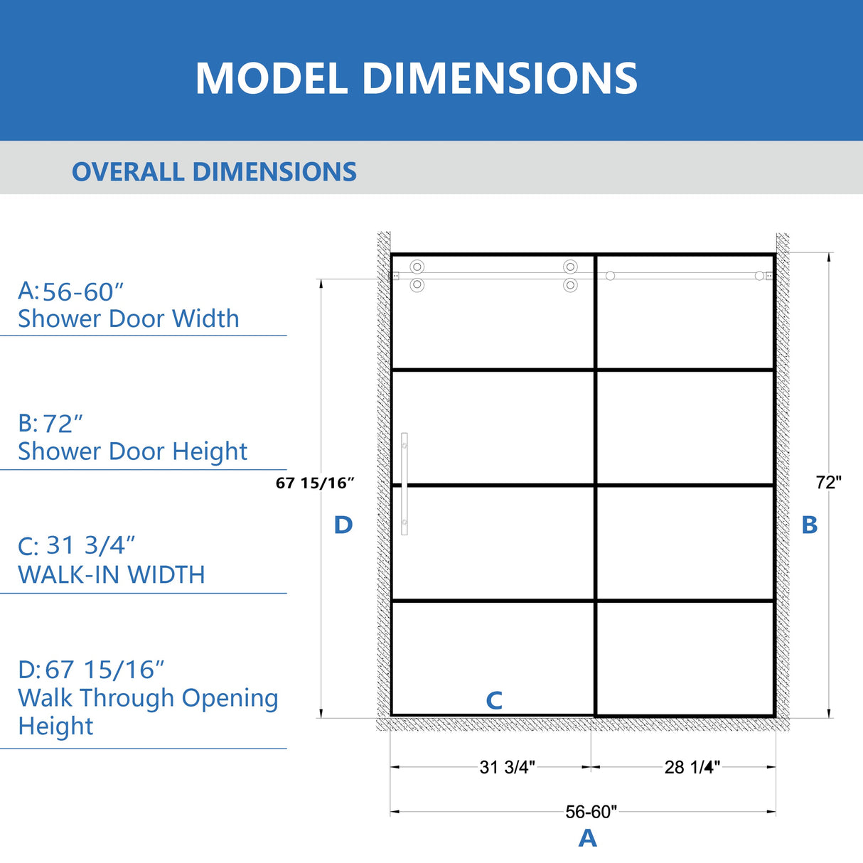 Matte Shower Doors - 56-60" W x 72" H