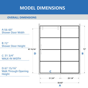 Matte Shower Doors - 56-60" W x 72" H