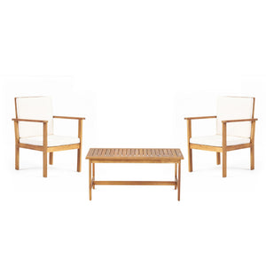 3 Piece Patio Set With Slatted Design, 2 Club Chairs And Coffee Table - Brown