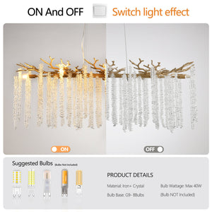 39-inch Modern Golden Pendant Light with Cascading Crystal Strands