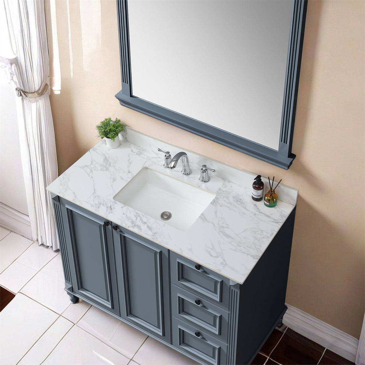 Elegant Sintered Stone Bathroom Vanity Top With Rectangular Undermount Ceramic Sink