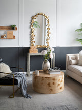 Full Length Arched Wall Mirror With Gold Leaf Accents