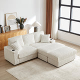 84-Inch Corduroy 3-Seater Sofa with Pillows and Ottomans