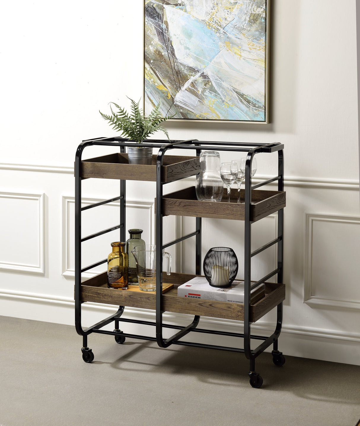 Vorrik Black & Walnut Finish Serving Cart