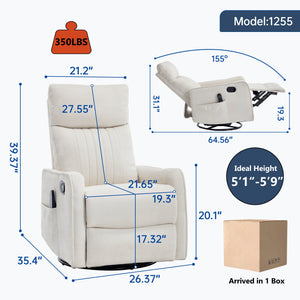Beige Heat Massage Manual Recliner Chair with Rocker and Swivel