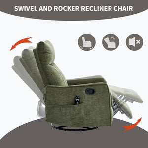 Green Heat Massage Manual Recliner Chair with Rocker and Swivel