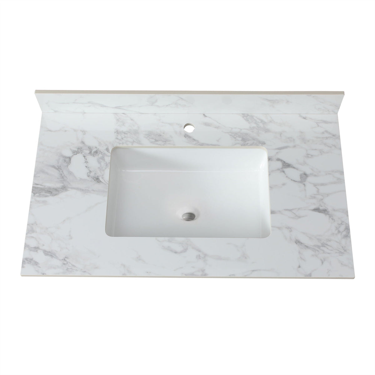 Elegant Bathroom Vanity Top With Rectangular Ceramic Sink And Backsplash