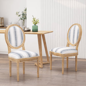 French Country-Inspired KD Dining Chair with Iconic Round Backrest in Blue Fabric
