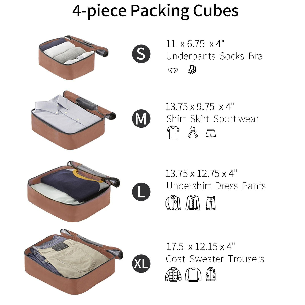 4 Piece Luggage Set Suitcase Set, Abs Hard Shell Lightweight Expandable Travel Luggage With 4 Packing Cubes, Tsa Lock, Spinner Wheels (16 / 20 / 24 / 28) - Coffee