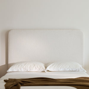 Canter Tall Headboard Upholstered Bed in Pearl White Chenille, Queen Size