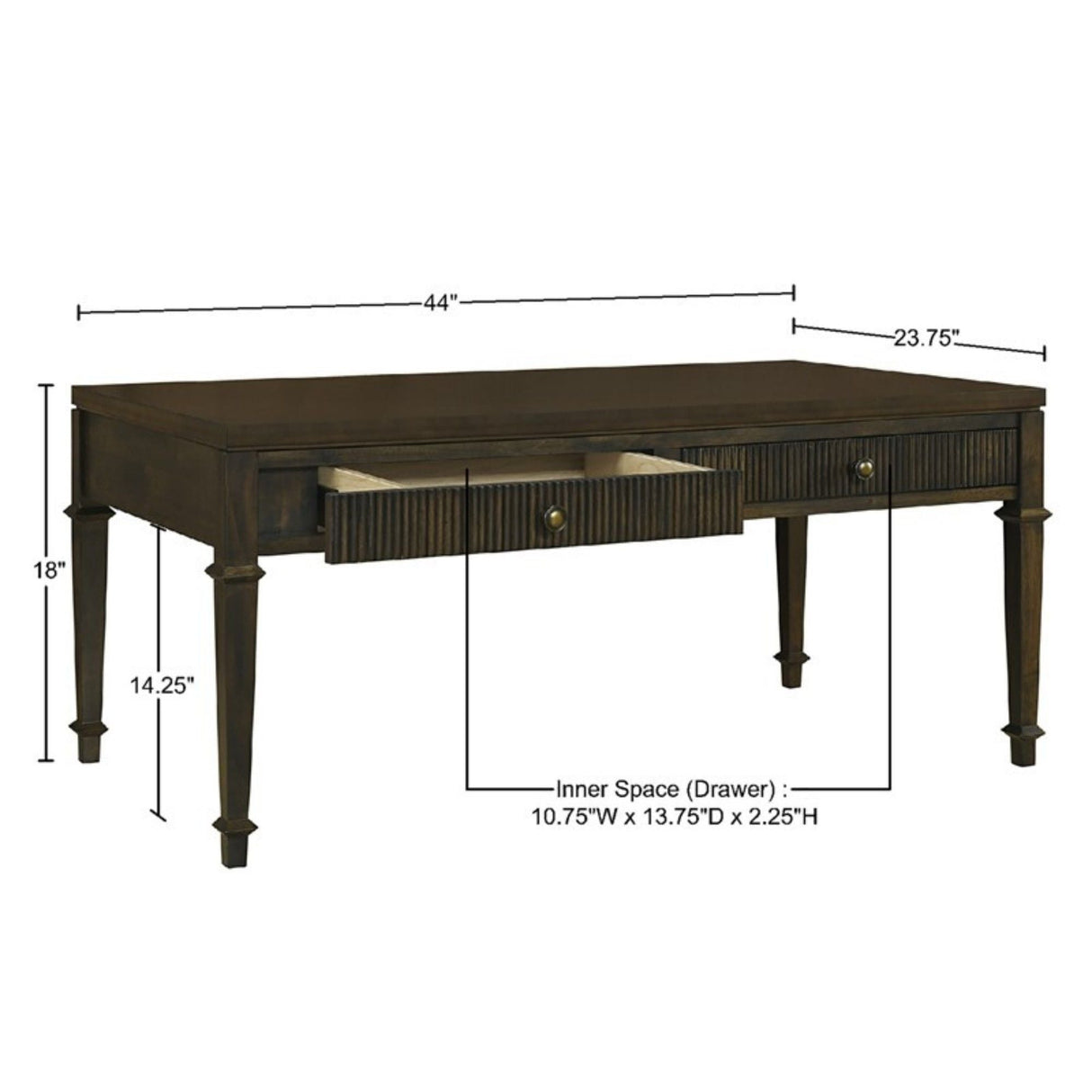 Fluted - 2 Drawer Coffee Table - Brown