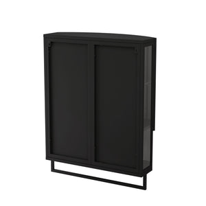 Arched Glass Double Door Wardrobe With Shatterproof Mirror, Open Shelf & Towel Rack