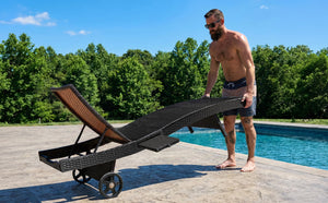 K&K 80'' Patio Wicker Chaise Lounge Chairs Set of 2