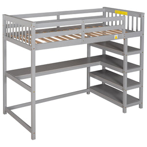 Loft Bed With Storage Shelves And Under Bed Desk