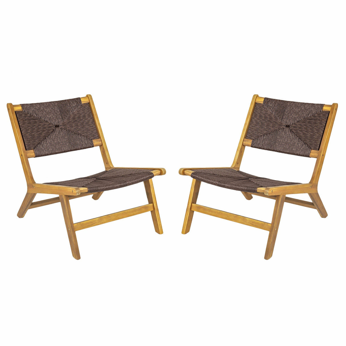 Acacia Wood Outdoor Armless Lounge Chair - Teak Set of 2