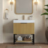YOLAN 30" Bathroom Vanity & Sink, Freestanding Striped Plywood Storage Cabinet