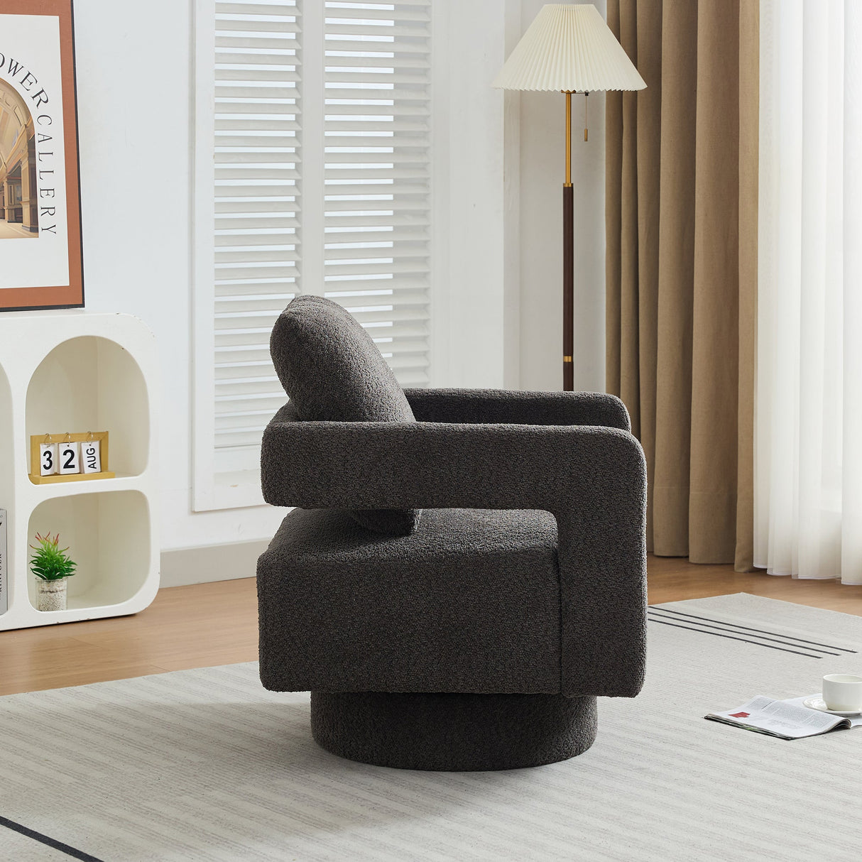 Stonewell Square Swivel Accent Chair with Open Back