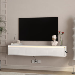 High-Gloss Suspended TV Cabinet with LED Lights