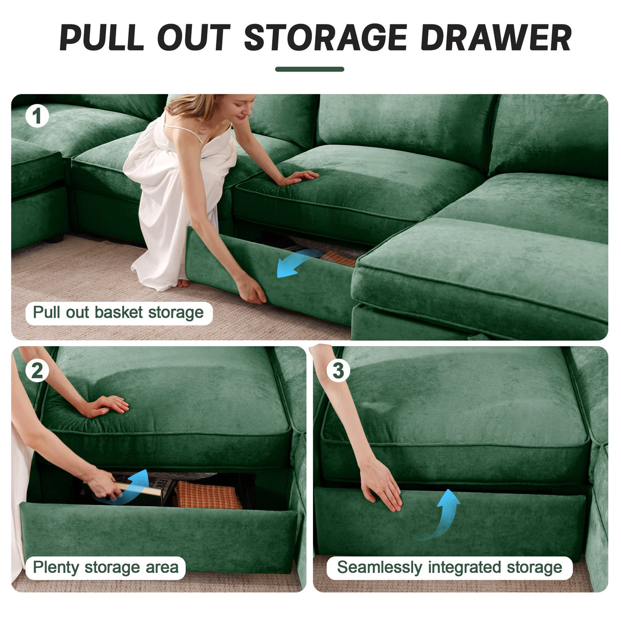 3 Seater Sofa With Storage Pull Out Drawers