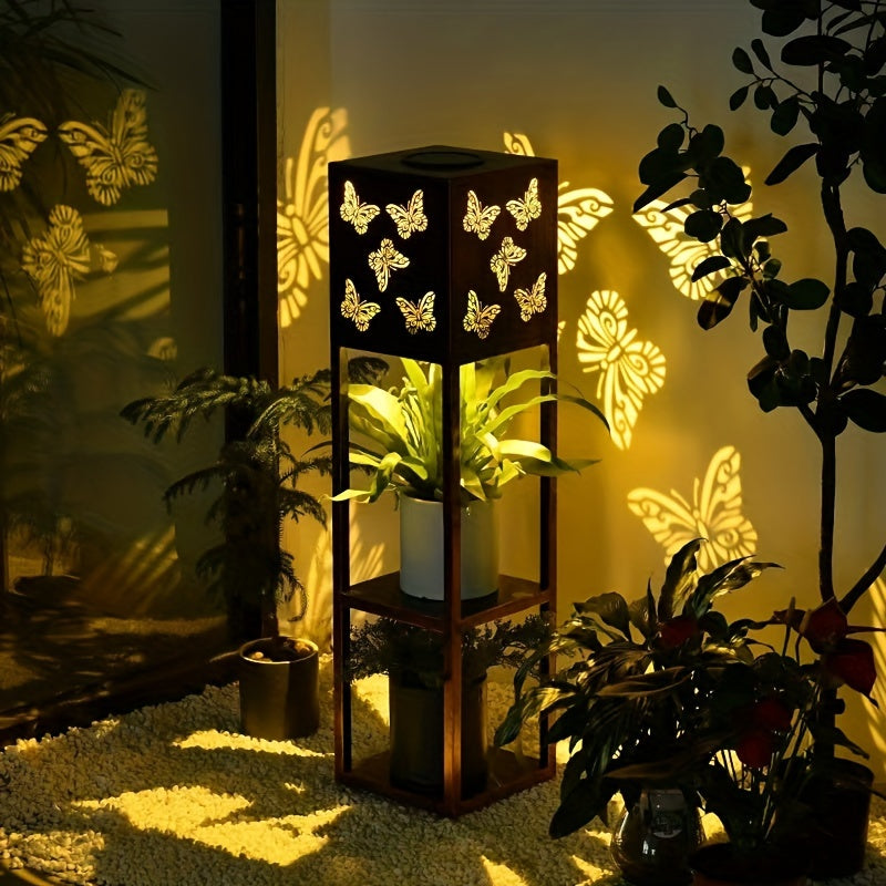 Solar Garden Lantern with Flower Stand – LED Outdoor Light with Butterfly & More