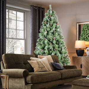 8 Ft Full-Bodied Pre-Decorated Pinecone Christmas Tree with Pine Cones - Green