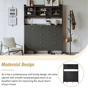 On Trend Multifunctional Tipping Bucket Shoe Cabinet With Storage Shelf & 6 Flip Drawers