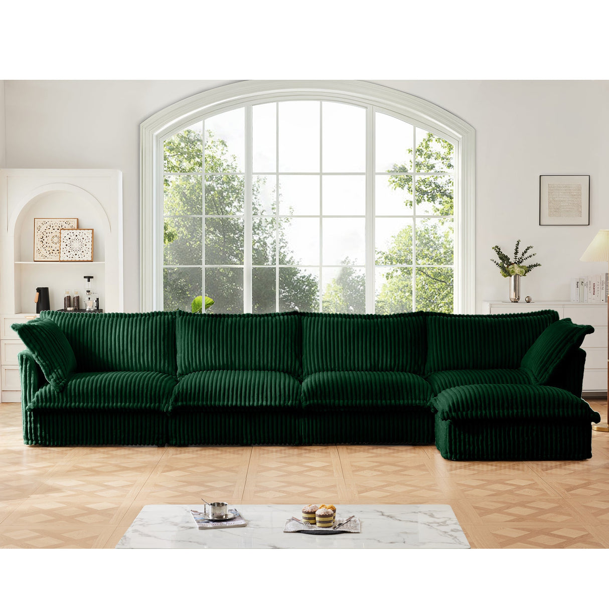 Slipcovered L Shape Sectional Long Sofa Couch