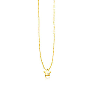 14k Yellow Gold Polished Star Necklace with Diamond