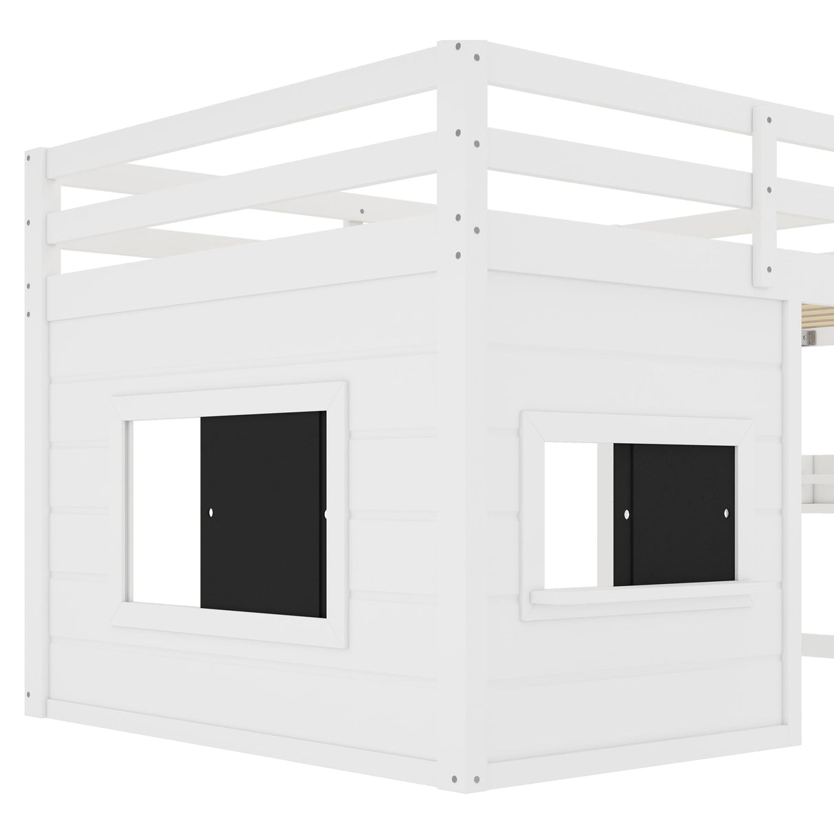 Full Size Loft Bed With Sliding Chalkboard & Bookshelf