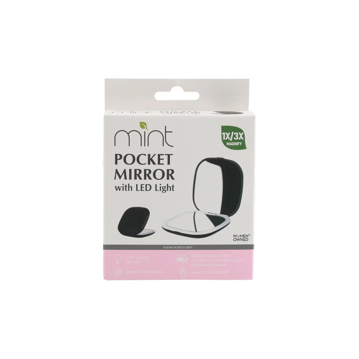 Black 1x/3x Magnifying Rechargeable LED Compact Makeup Mirror