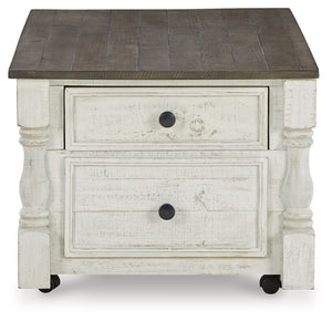 Havalance - Lift Top Cocktail Table with Storage Drawers - White / Gray