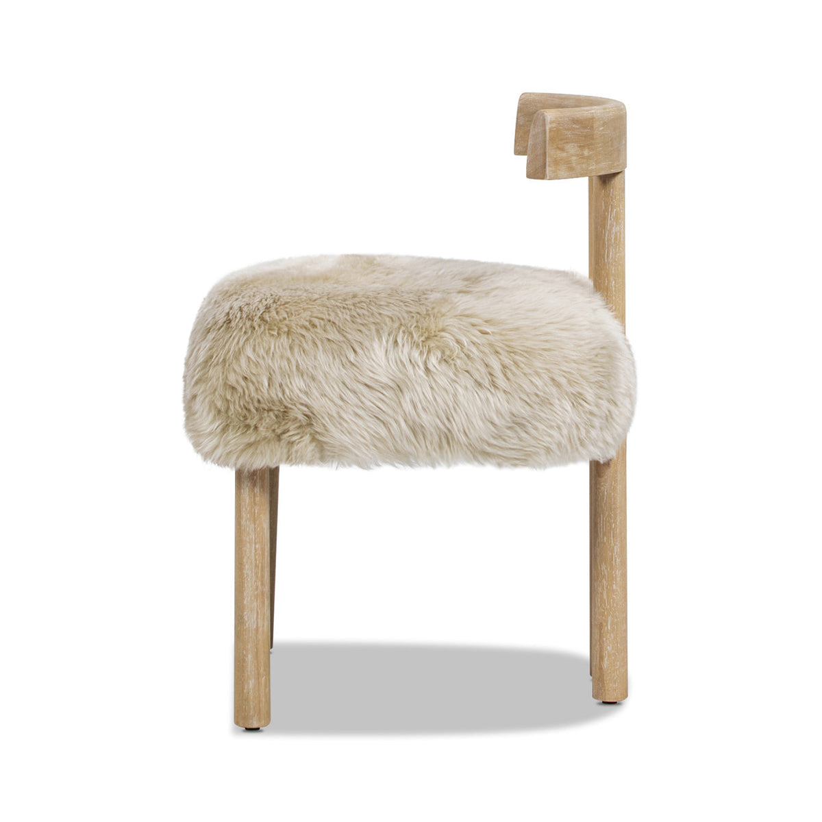 Arden 19.5" Genuine Sheepskin Fur Split Back Dining Chair with Solid Wood Base - White