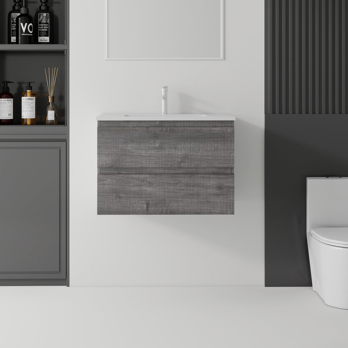 24 Inch Floating Bathroom Vanity with Sink, Soft-Close Drawer, Ceramic Sink, Plywood