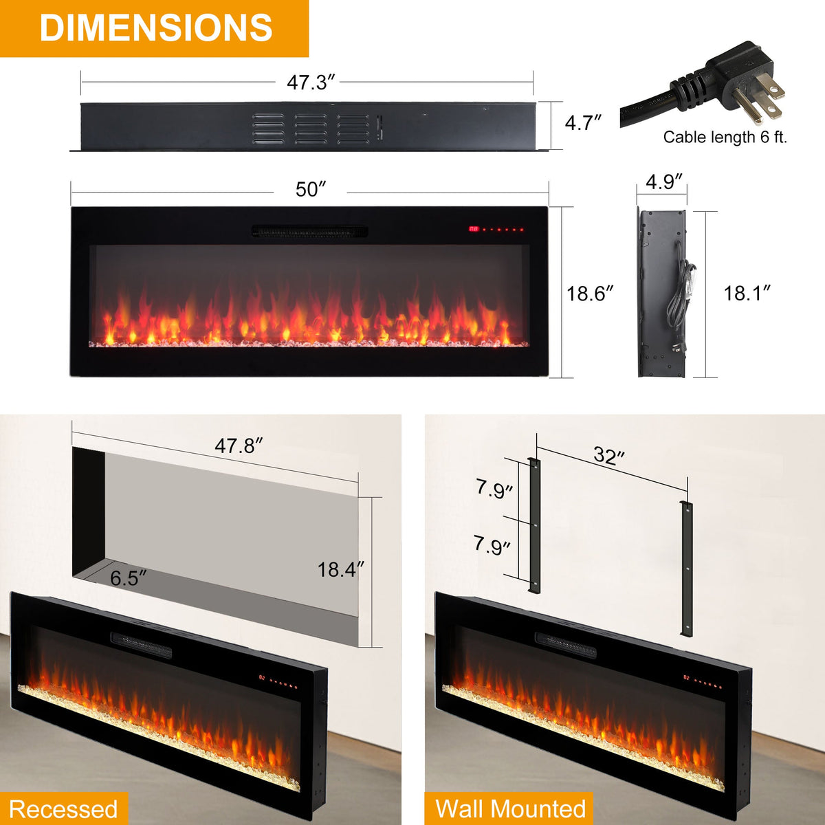 60 Inch Fireplace TV Stand for TVs Up to 70" with 50" Smart Electric Fireplace