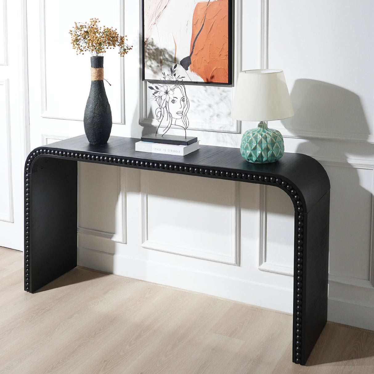 Black Wood Console Table, 59in Entryway Table