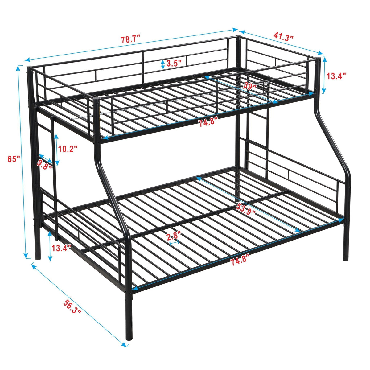 Twin Over Full Bunk Bed With Large Under-Bed Storage - Black