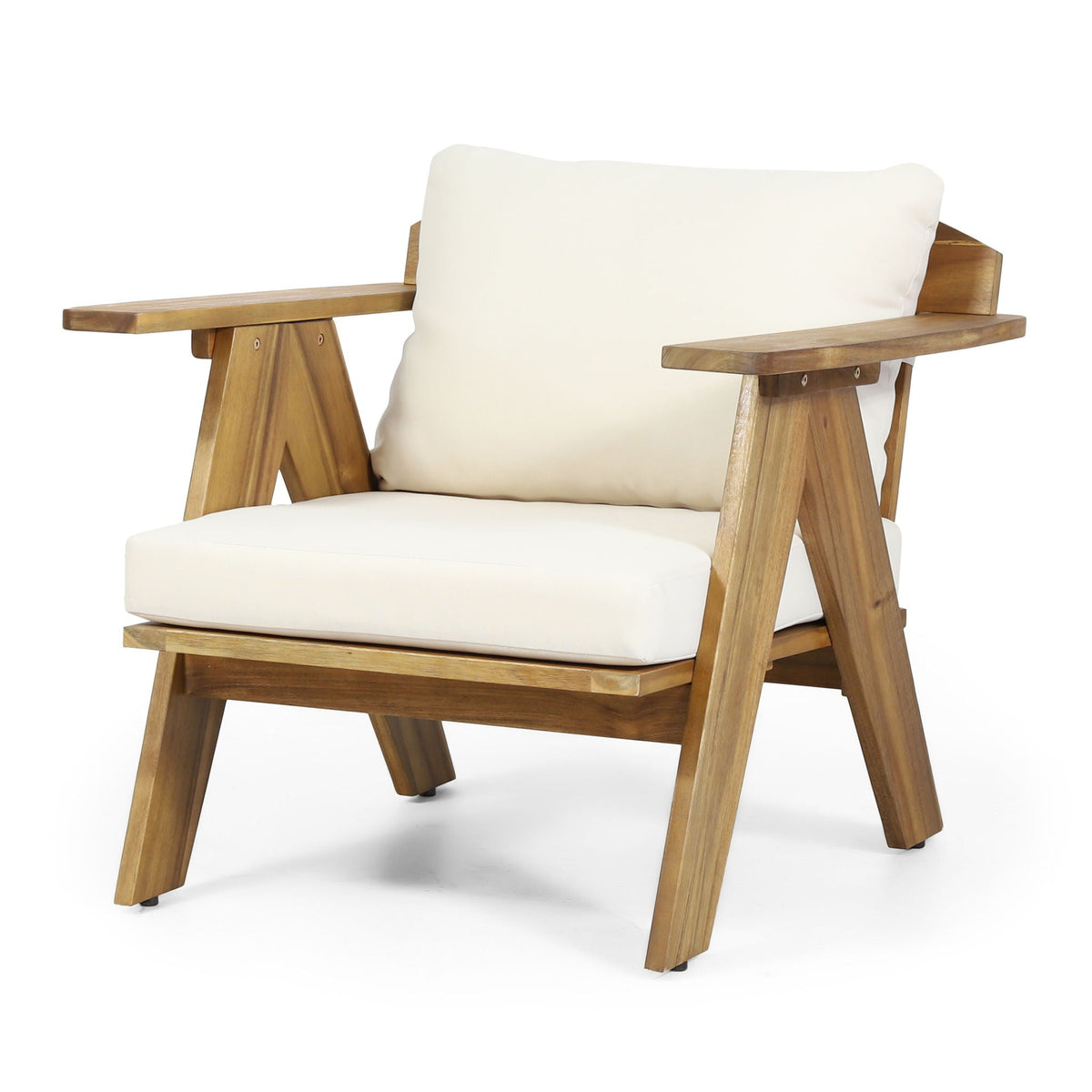 Outdoor Acacia Wood Club Chairs With Cushions (Set of 2) - Teak / Beige